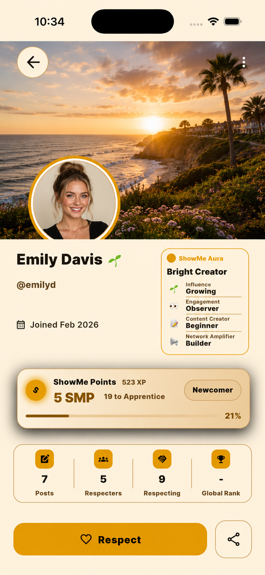 Full ShowMe screenshot of a GreenFields community profile showing identity, trust, and member-facing details